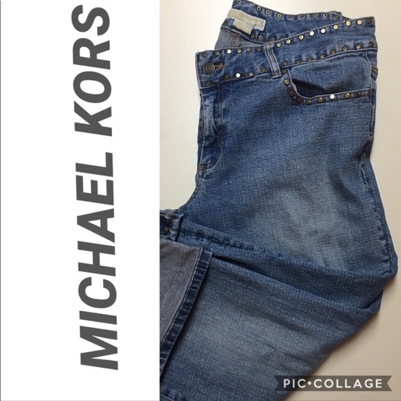 Micheal Kors  size 12 brass studded wide leg cropped with cuffed stretch - Picture 1 of 16